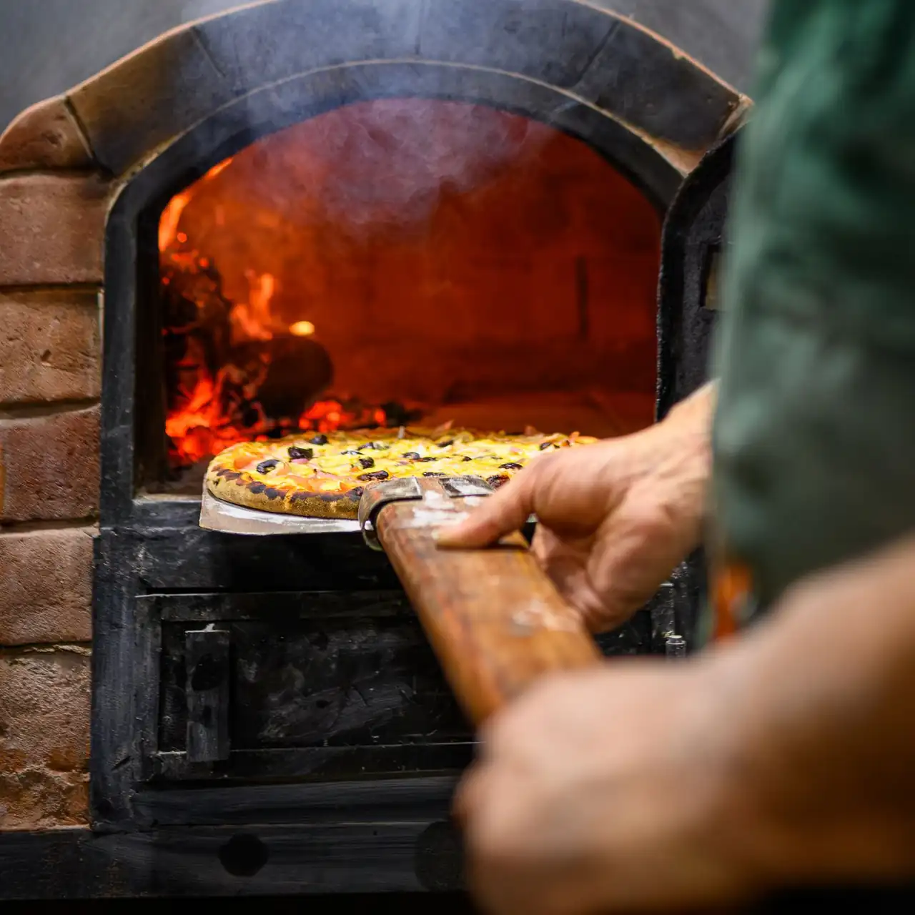 Wood-fired oven in action